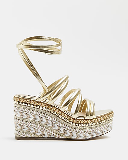 Gold strappy wedges
