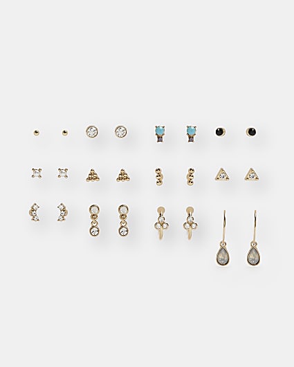 Gold stud and drop earrings multipack