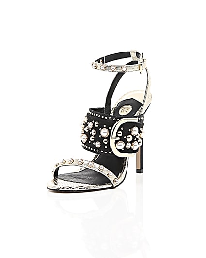 360 degree animation of product Gold studded buckle barely there sandals frame-1