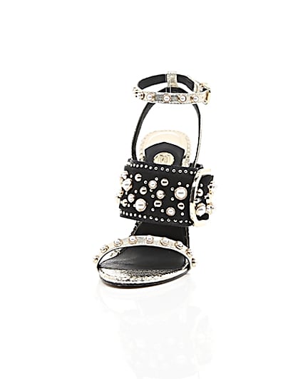 360 degree animation of product Gold studded buckle barely there sandals frame-3
