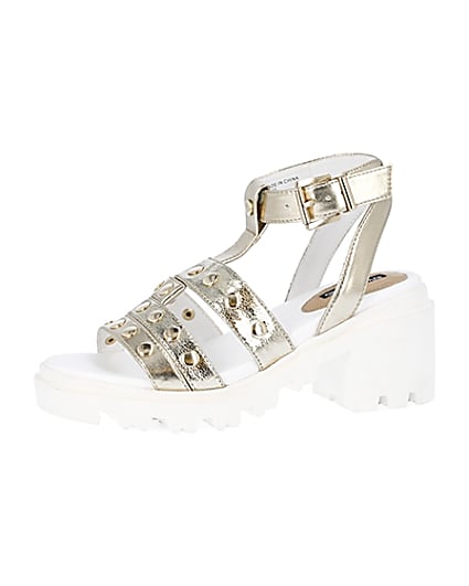 360 degree animation of product Gold studded strap chunky sandals frame-2
