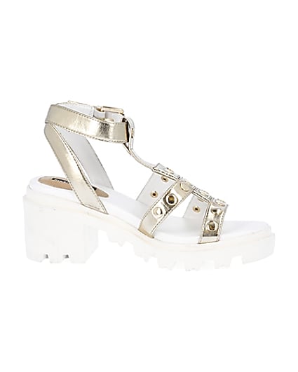 360 degree animation of product Gold studded strap chunky sandals frame-16