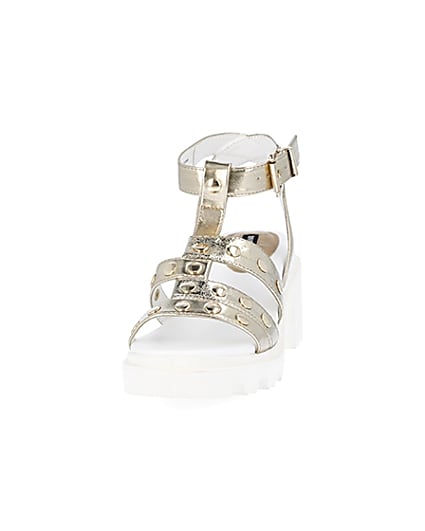 360 degree animation of product Gold studded strap chunky sandals frame-22