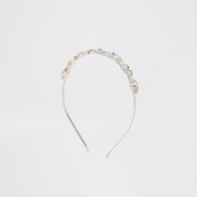 Gold teardrop diamante jewel headband | River Island