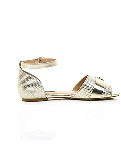 360 degree animation of product Gold textured ankle strap shoe frame-10