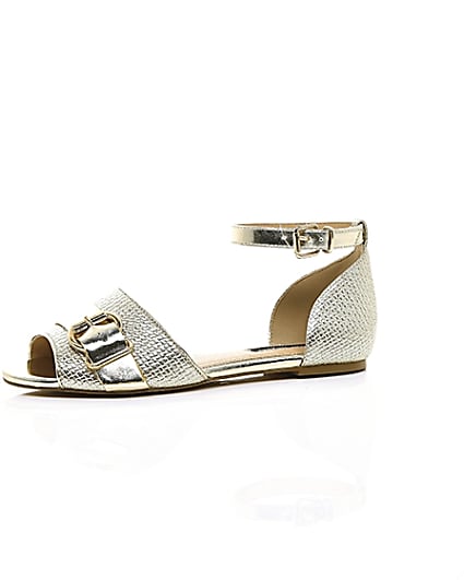 360 degree animation of product Gold textured ankle strap shoe frame-23