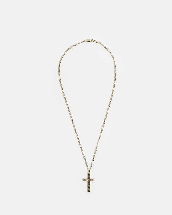 Gold textured cross pendant necklace