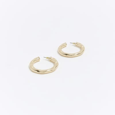Gold textured hoop earrings River Island