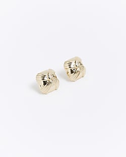 Gold Textured Square Stud Earrings