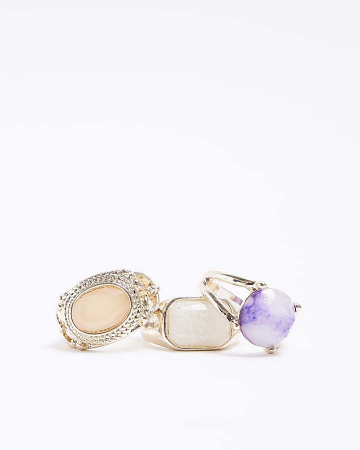 Gold textured stone rings multi pack