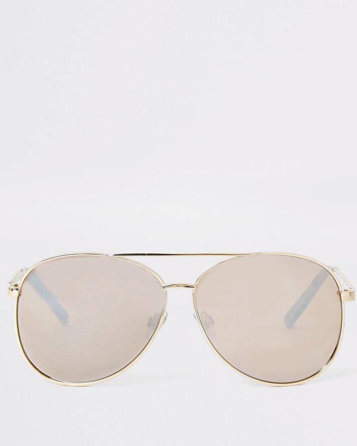 Gold tone chain trim aviator sunglasses