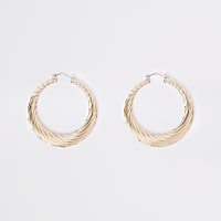 Gold tone chunky twist hoop earrings