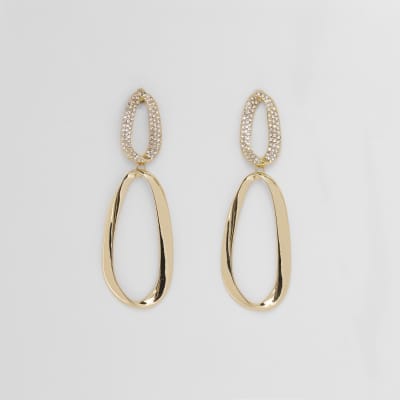 Gold tone curved hoop drop earrings