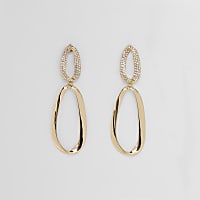 Gold tone curved hoop drop earrings