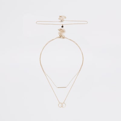 Gold tone interlinked necklace multipack