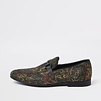 Gold tone jacquard snaffle loafers