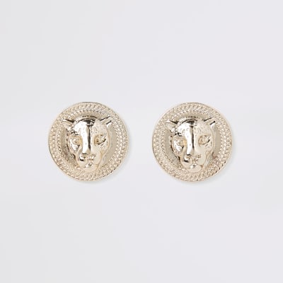 Gold tone jaguar stud earrings