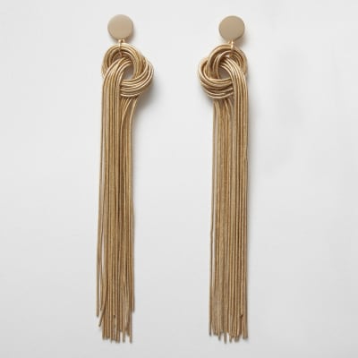 Gold tone snake chain knot drop earrings