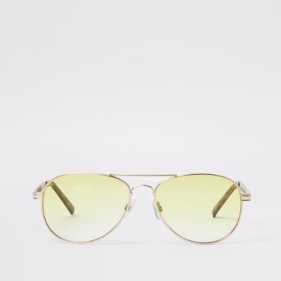 Gold tone yellow chain aviator sunglasses
