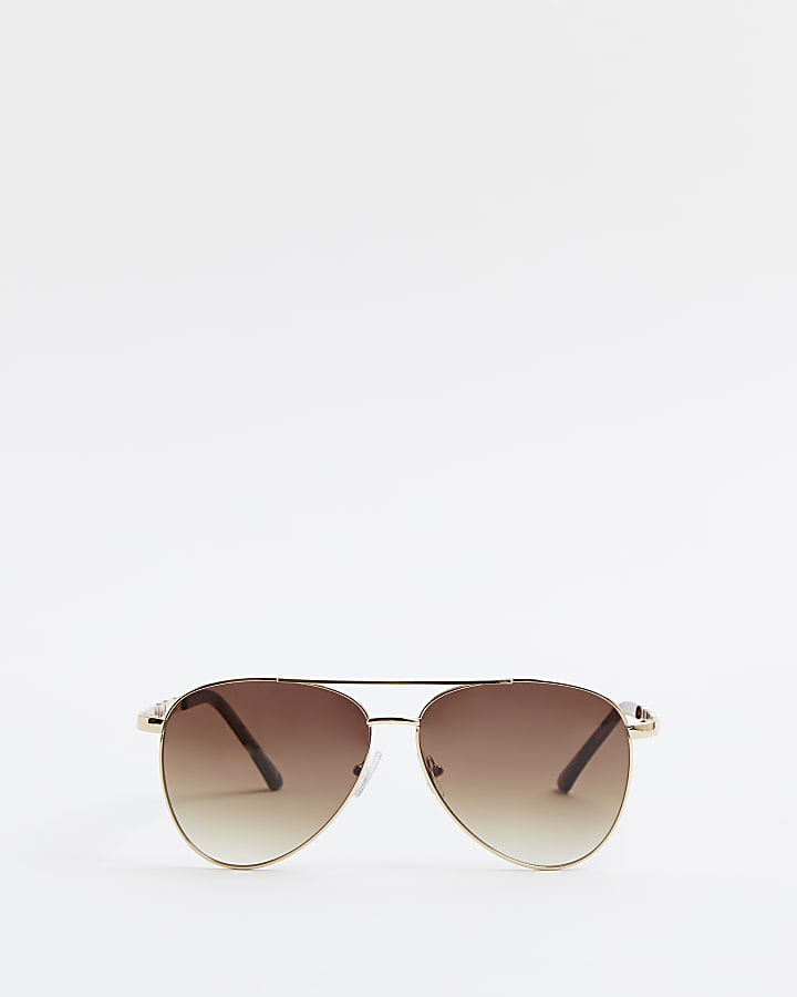 Gold tortoiseshell detail aviator sunglasses