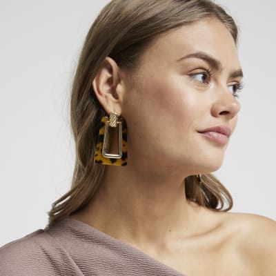 Gold tortoiseshell drop earrings River Island