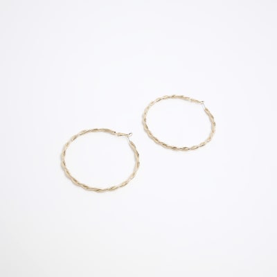 Gold twist hoop earrings River Island