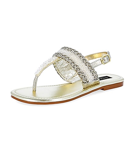 360 degree animation of product Gold wide fit bead toe thong sandals frame-1