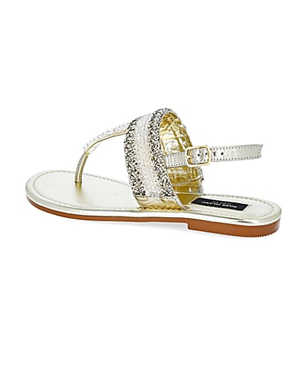 360 degree animation of product Gold wide fit bead toe thong sandals frame-5