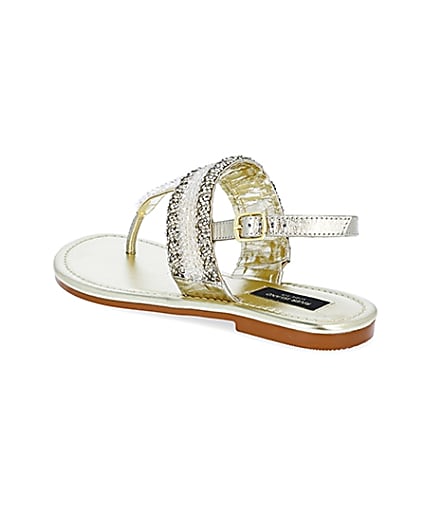 360 degree animation of product Gold wide fit bead toe thong sandals frame-6