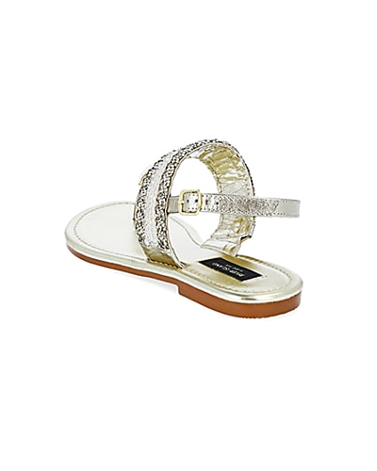 360 degree animation of product Gold wide fit bead toe thong sandals frame-7