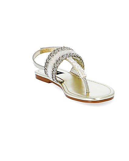 360 degree animation of product Gold wide fit bead toe thong sandals frame-19