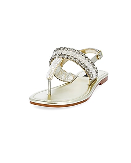 360 degree animation of product Gold wide fit bead toe thong sandals frame-23