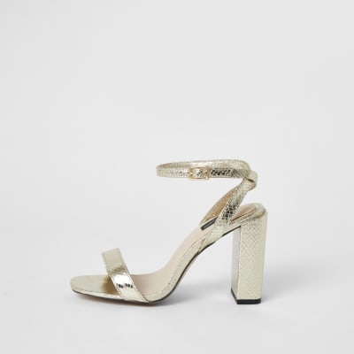 river island wide fit block heeled sandals in gold