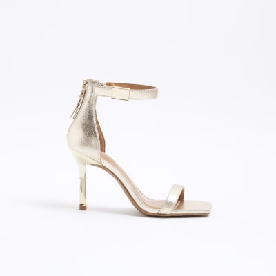 Gold wide fit clasp heeled sandals River Island