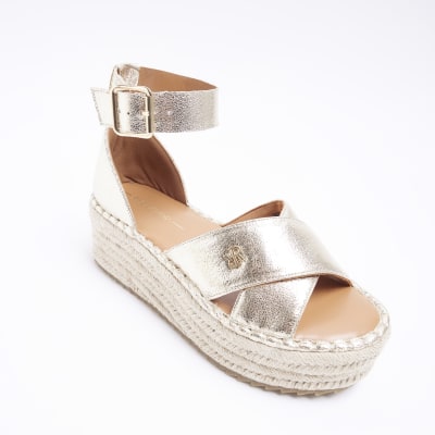 Gold wide fit espadrille flatform sandals