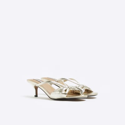 Gold wide fit kitten heeled mules
