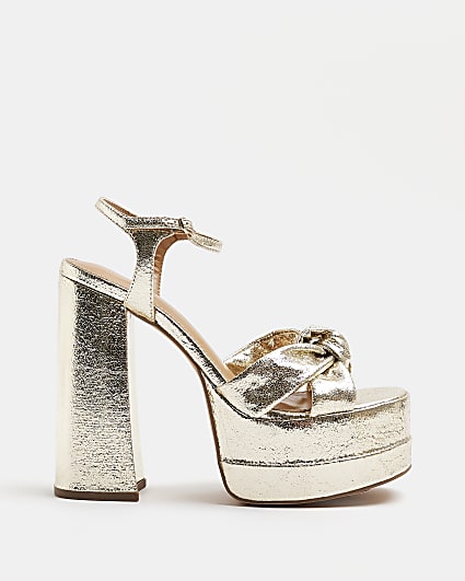 Gold wide fit knot platform heels
