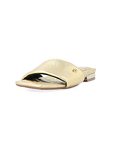 360 degree animation of product Gold wide fit padded flat sandals frame-2