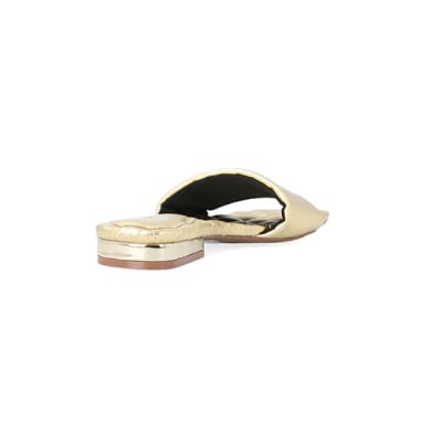 360 degree animation of product Gold wide fit padded flat sandals frame-14