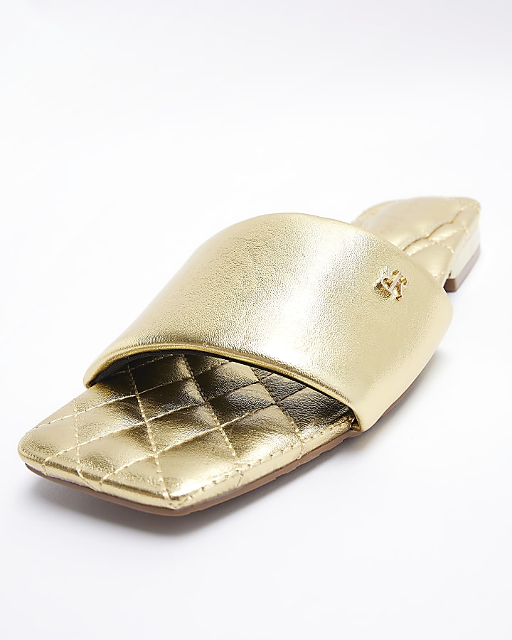 Gold wide fit padded flat sandals