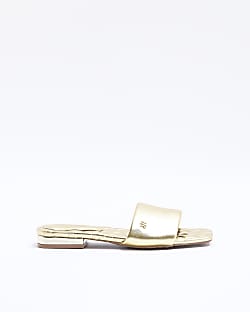 Gold wide fit padded flat sandals