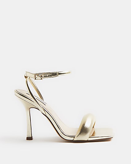Gold wide fit padded heeled sandals