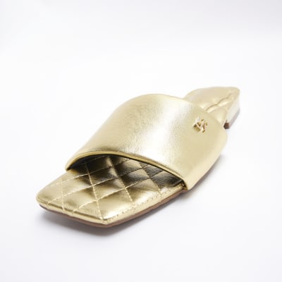 Gold wide fit padded sliders River Island