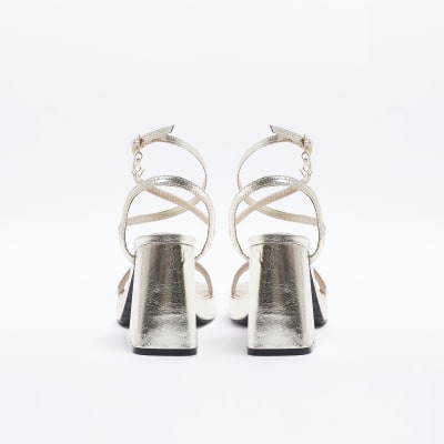 Gold wide fit platform heeled sandals