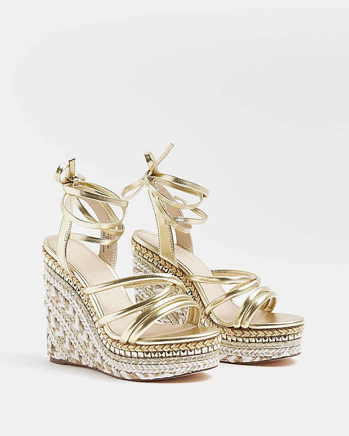 Gold wide fit strappy wedges