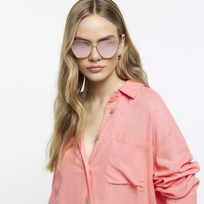 Gold winged metal cateye sunglasses River Island