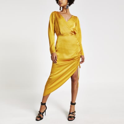 river island gold wrap dress