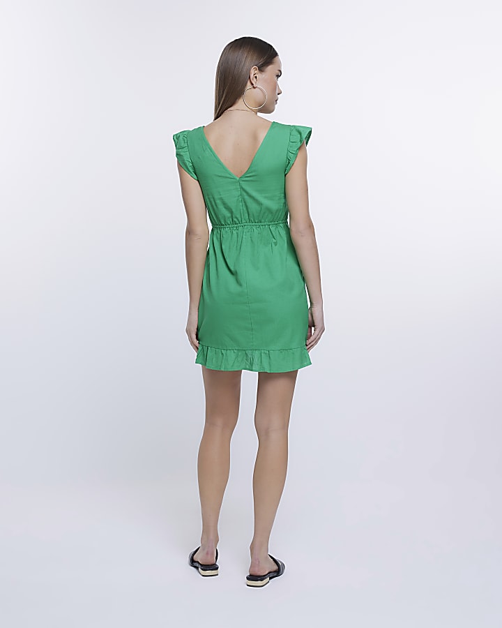 Green  linen cut out mini dress