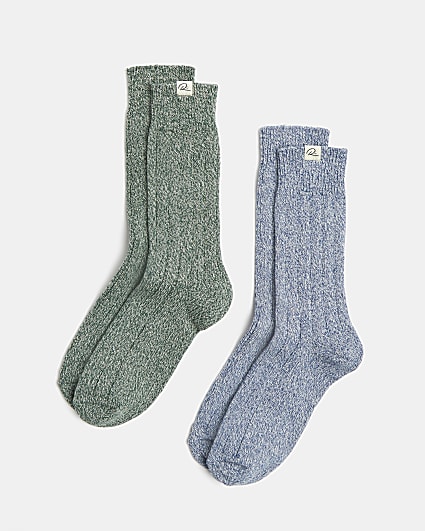 Green and blue RI thick boot socks 2 pack