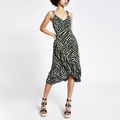 green leopard print slip dress